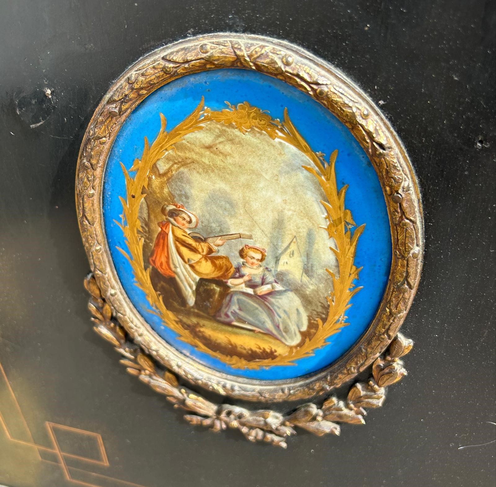 A 19th cent ebonised Credenza with Gilt ormolu mounted Sevres style panels , retaining original key - Image 6 of 6