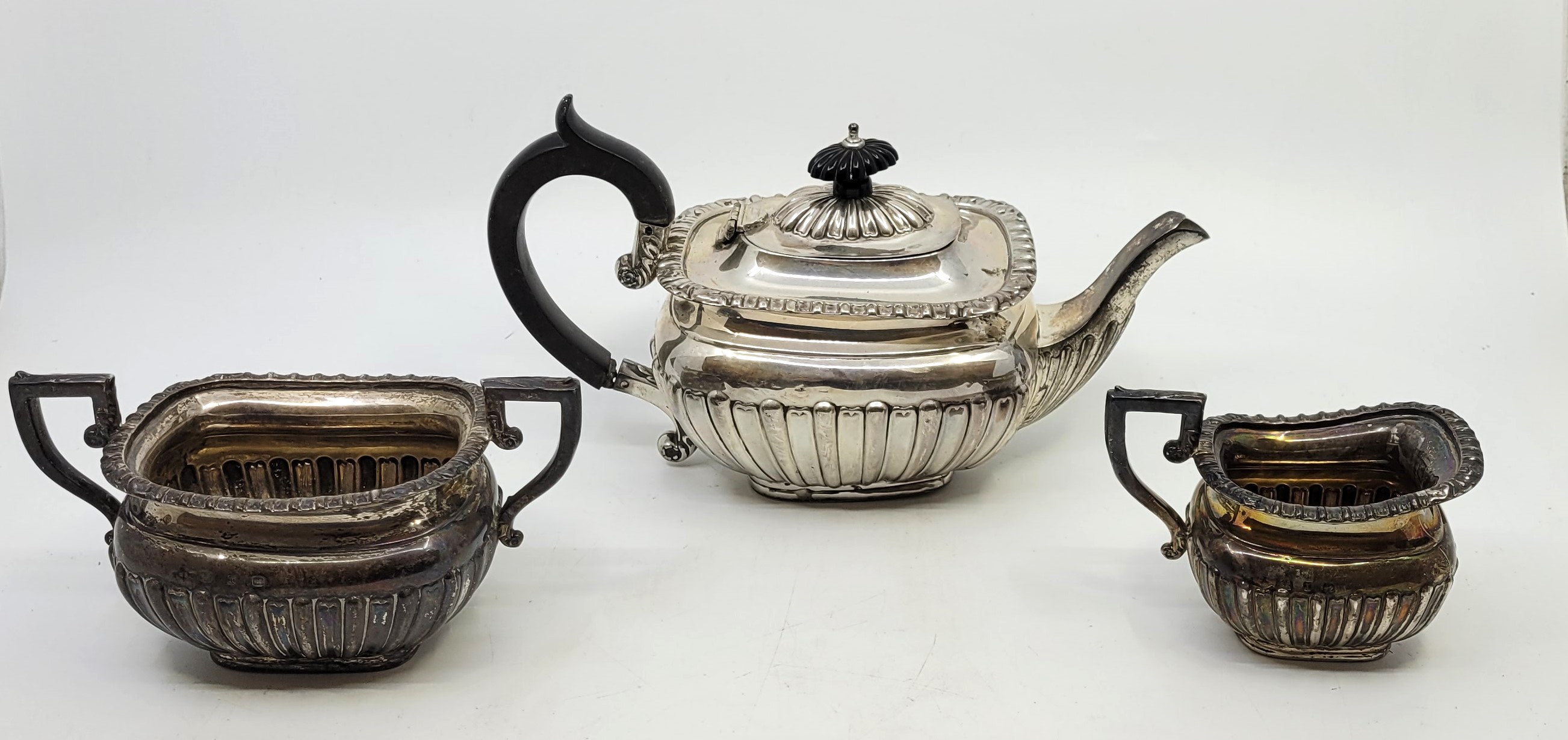 A Victorian silver three piece tea service, by W Spurrier & Co, Birmingham 1897, comprising ebony - Image 2 of 9