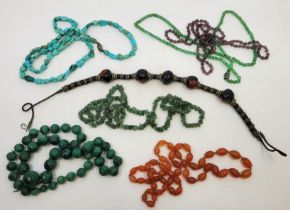 A collection of costume jewellery necklaces, to include, agate, malachite, jadeite, turquoise and