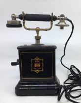 An early 20th cent  vintage black JDYSK Magneto  telephone. TELEFON AKTIESELSKAB