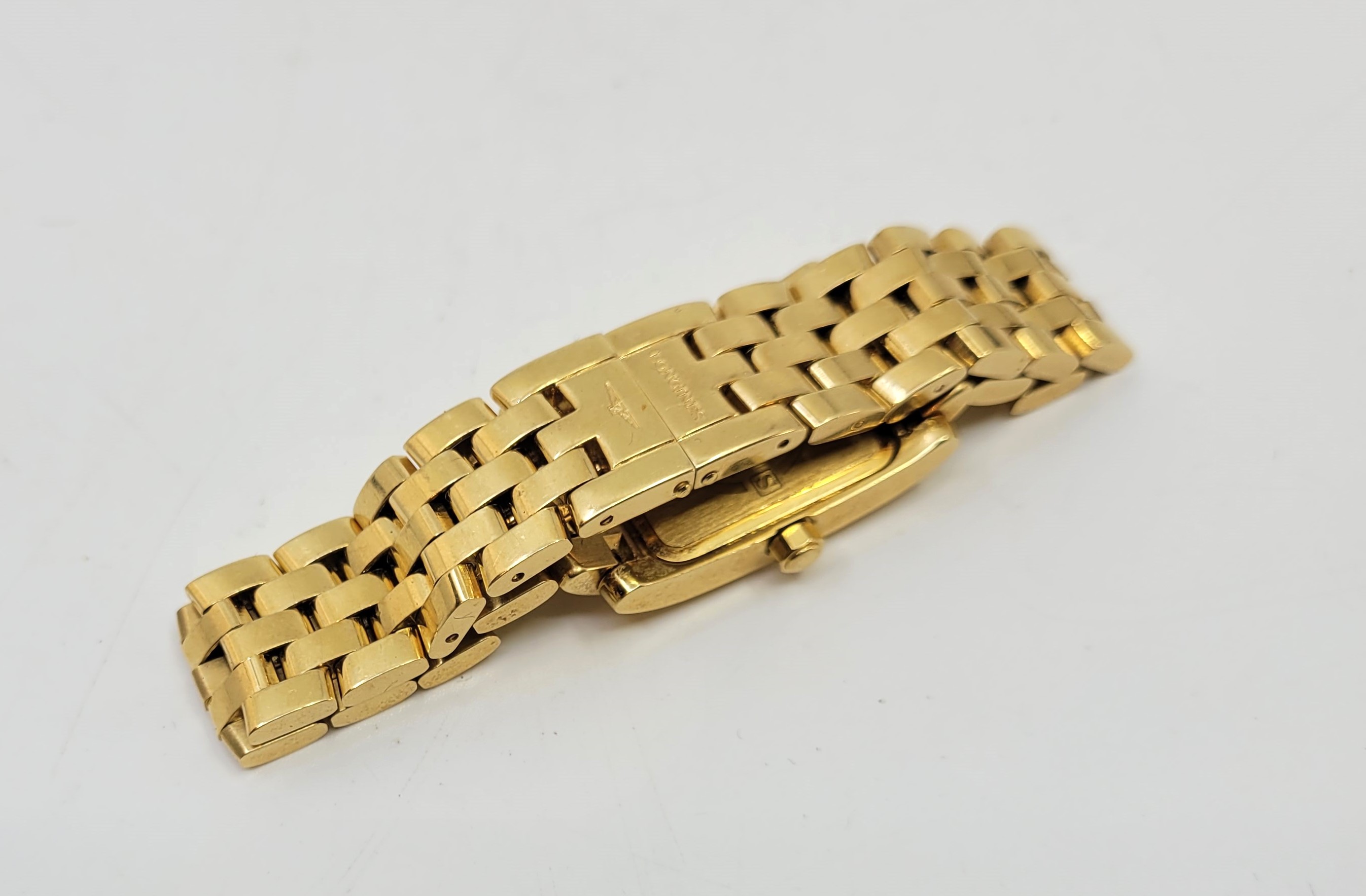 An 18ct. gold Longines DolceVita model L5.155.6 quartz bracelet watch, having signed white - Image 10 of 15