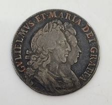 A William & Mary 1693 silver Halfcrown, 3rd reverse, obv. 2nd busts.  Grade as per images.
