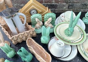 A collection of 1930s ceramics ,  sylvac Doulton Newport pottery ,to inc St Clements clock