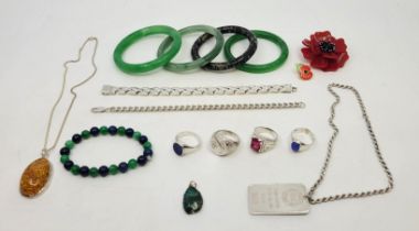 A collection of costume jewellery, to include; a sterling silver curb link bracelet, a silver