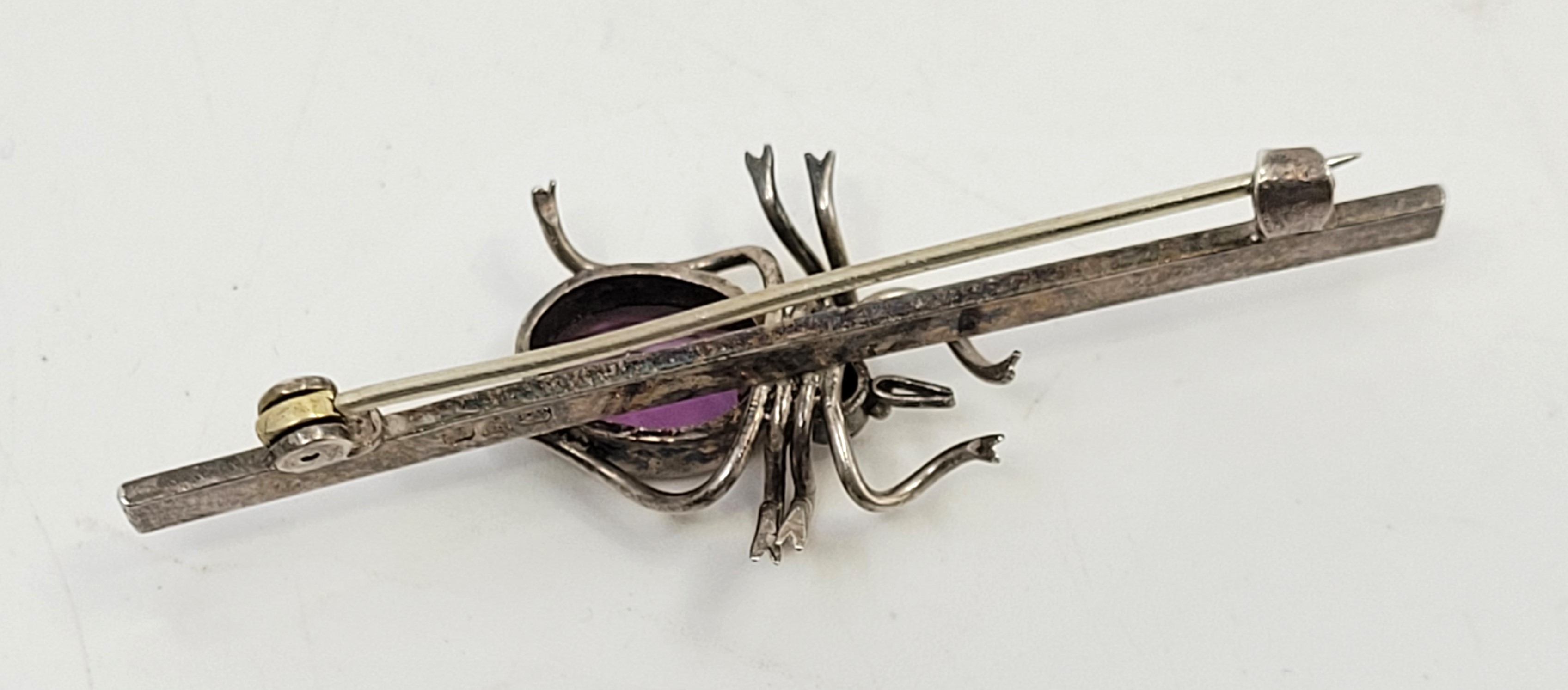A Charles Horner silver and paste spider brooch, Chester 1921, the spider rub-over set faceted - Image 3 of 9