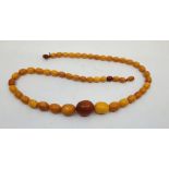 A string of graduated oval butterscotch amber beads, the largest bead to centre length 30mm x