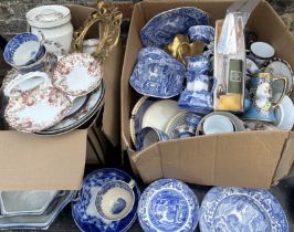 A. Large qty or porcelain and glass to include Portmeirian, Doulton part service and Spode part