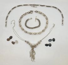 A collection of silver jewellery, to include; a pair of Penhaligon's silver, guilloche and cloisonne