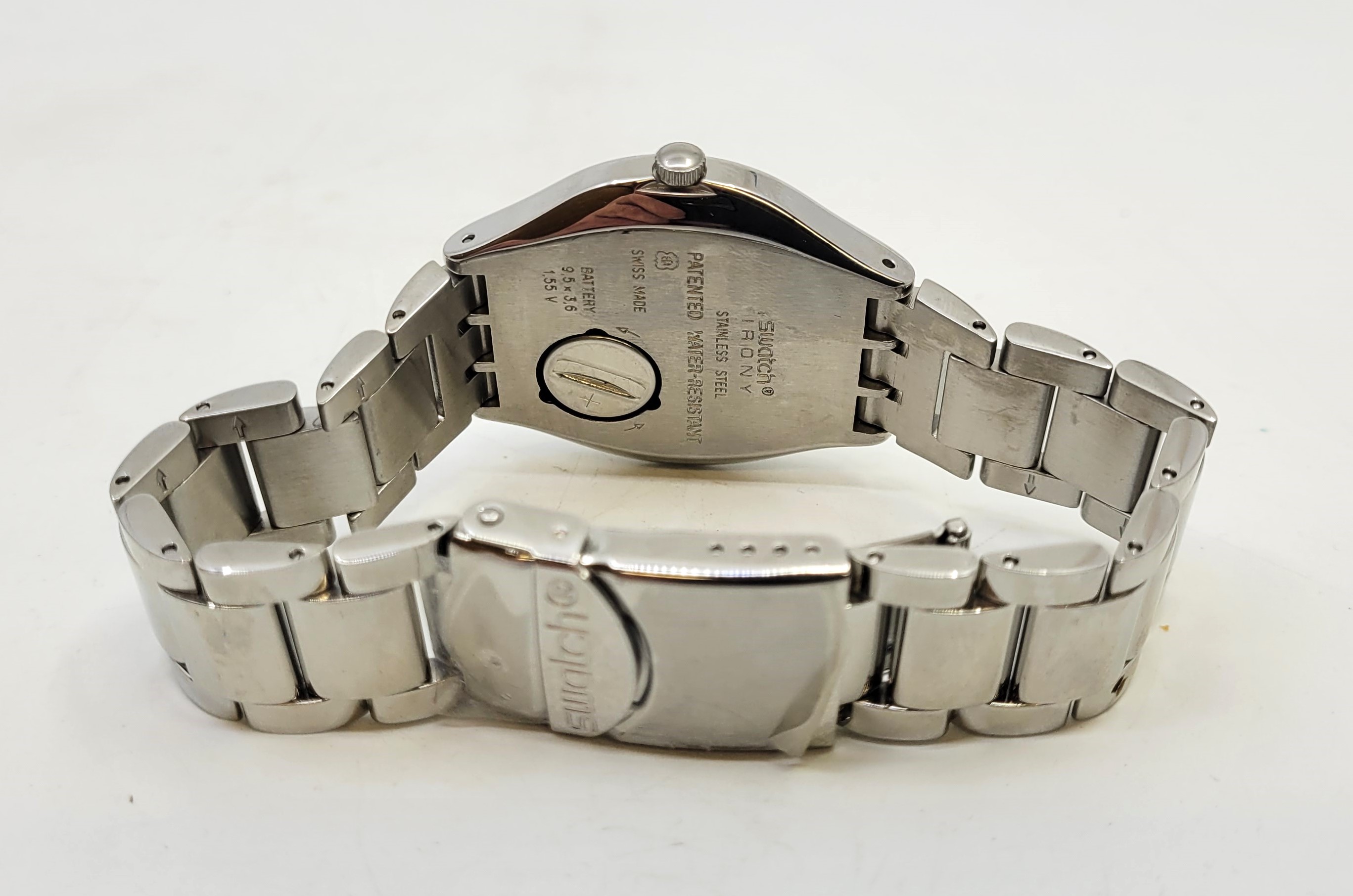 A Swatch Irony stainless steel quartz bracelet watch, unused in original box with papers, together - Image 15 of 18