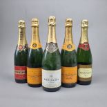 5 Bottles of Non-Vintage Champagne to include Veuve Clicquot, Piper Heidsieck and Louis Chaurey