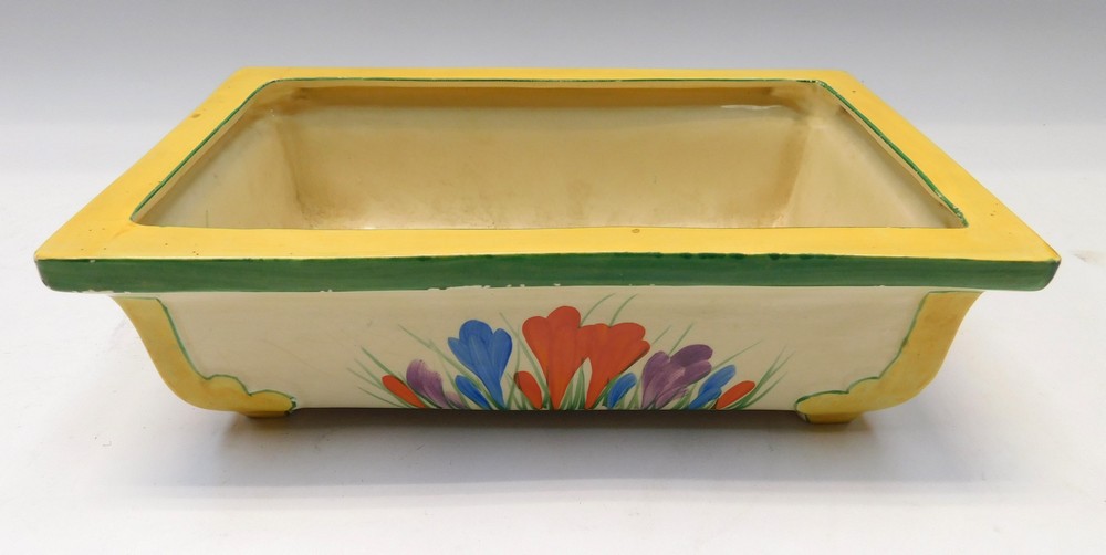 A mid 1930s Clarice Cliff crocus pattern rare shape table/window planter, rectangular in shape,