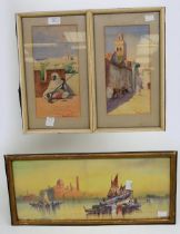 Three early 20th Century framed water colours of Arabic scenes, all signed.