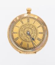 A ladies 14ct gold pocket watch, comprising a gilt dial numeral indices, case approx 36mm,