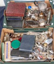 A large collection of silver plated wares to include boxed flatwares, tea sets, loose flatwares,