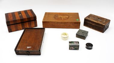 A 19th Century mahogany sewing box, a 19th Century Indian carved trinket box collection and other