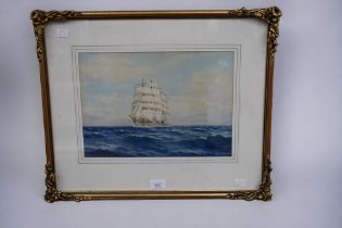 An early to mid 20th Century water colour by B.J.M. Brown of a Barquentine vessel on the sea, signed