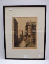 Three early 20th Century frame hand tinted etchings of Venice, framed and signed bottom right with