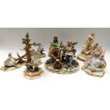 Capo di Monte - a collection of mixed figurines to include; Tramp's Breakfast' with certificate,