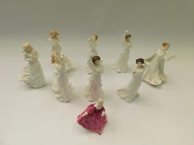 A collection of 9 Royal Doulton smaller sized lady figures, 3 chipped, (9)