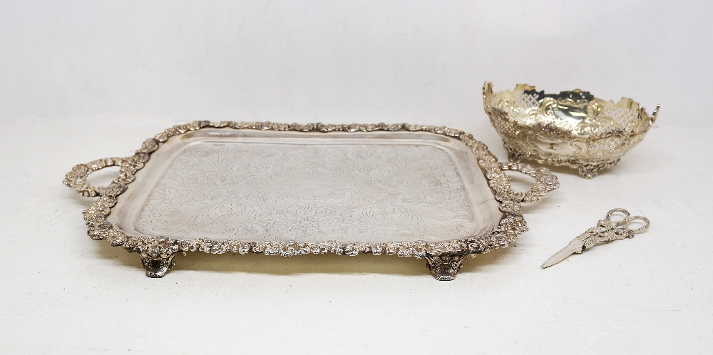 Irish Interest: a large early 20th Century silver plate presentation tray, moulded floral, foliage
