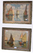 A  pair of Erich Mercker prints of sailing boats on water, framed and glazed