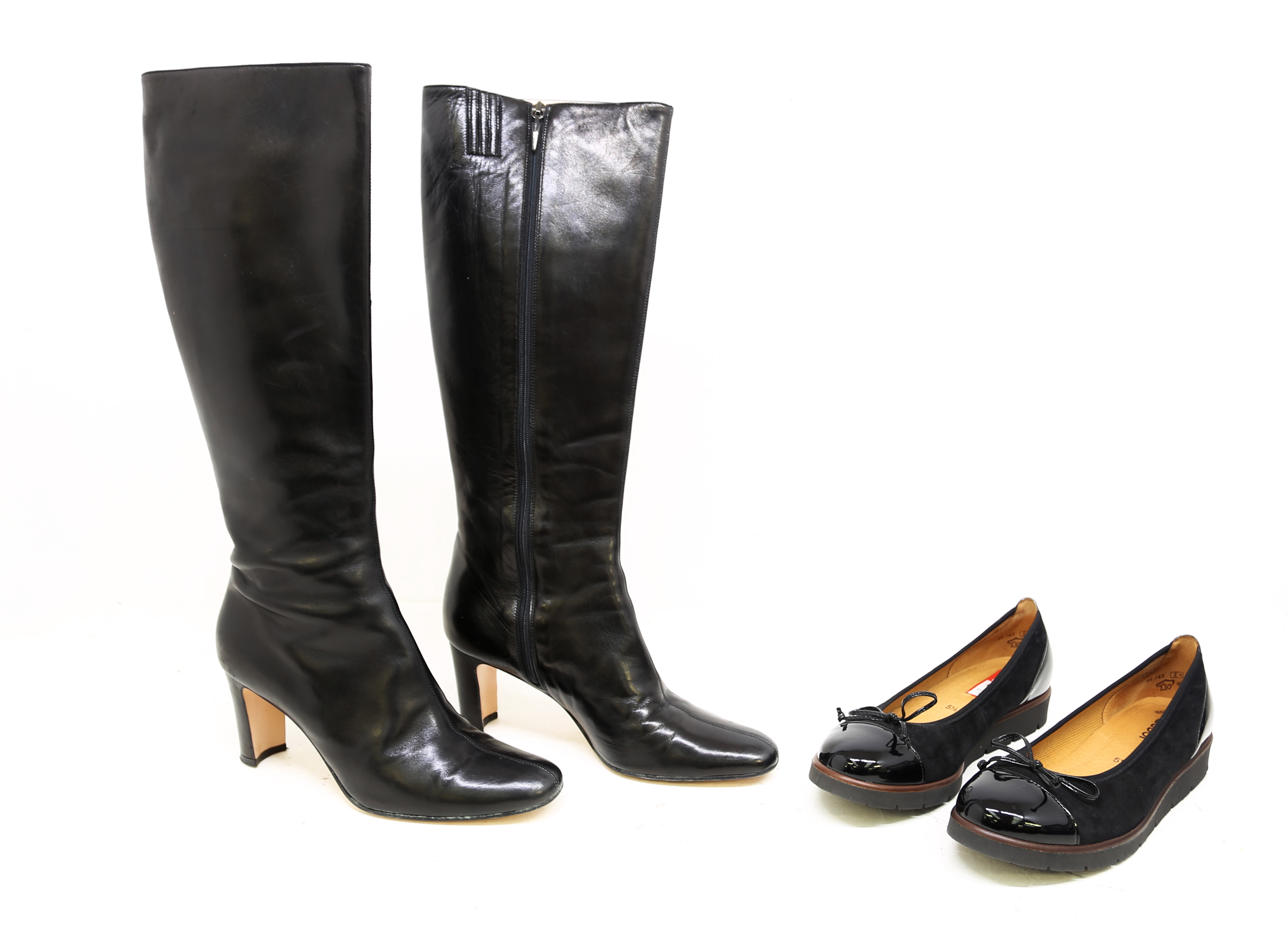 A pair of Hobbs black leather knee-high boots with a long zip, 3" heel, pleated leather detail on - Image 2 of 4