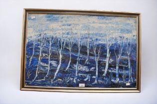 1970s abstract by Nikolaj Soikans (1926-1980) of a woodland scene, signed and framed.