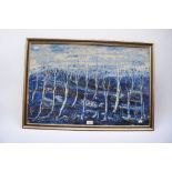 1970s abstract by Nikolaj Soikans (1926-1980) of a woodland scene, signed and framed.