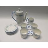 A 1950s Shelley part coffee service, white and light blue ground with wheat detail to include coffee