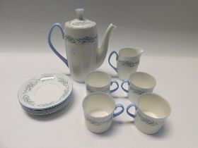 A 1950s Shelley part coffee service, white and light blue ground with wheat detail to include coffee