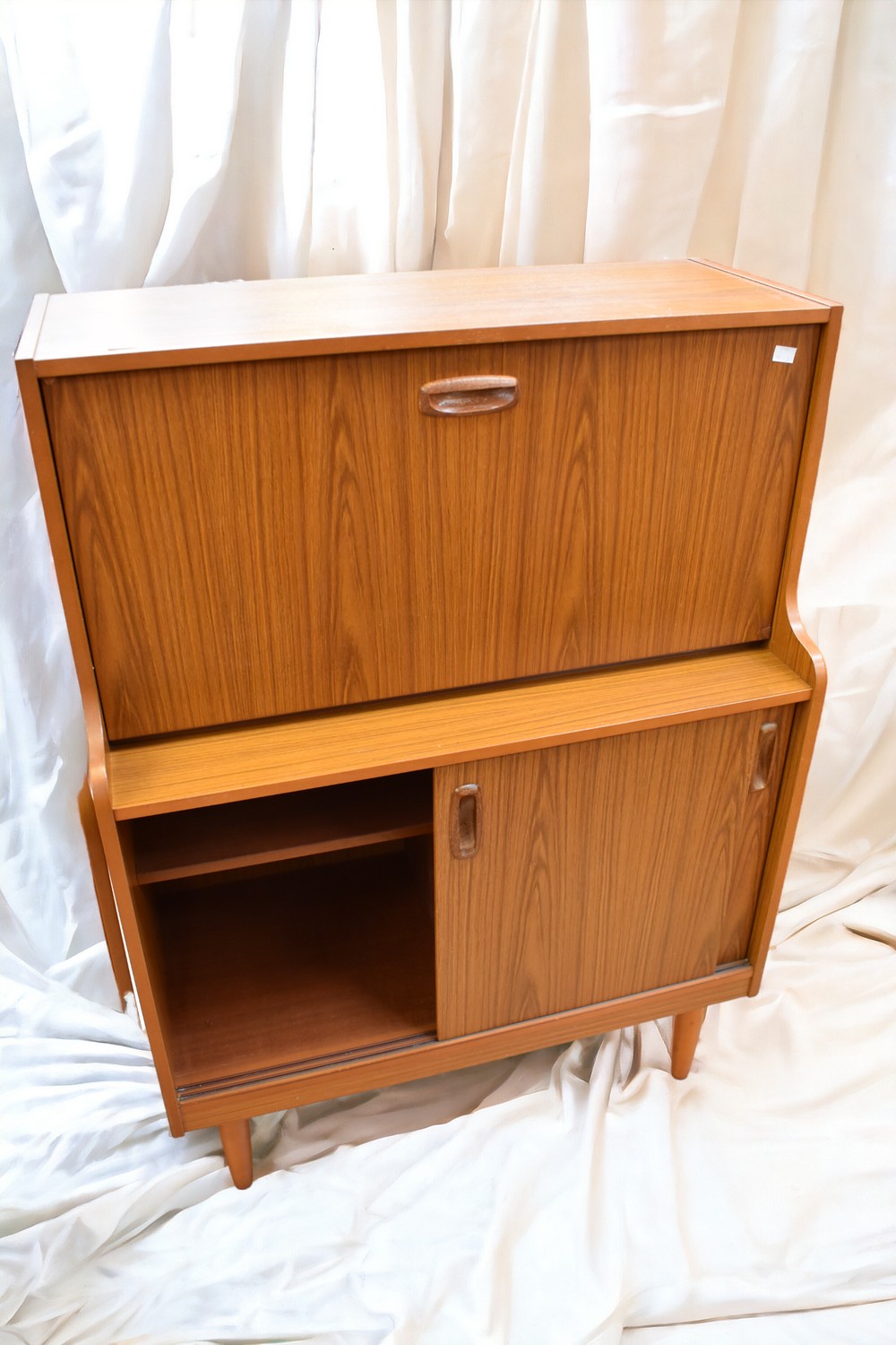 A collection of 1970s Schreiber teak-effect cabinets comprising drinks cabinet, bureau and a small - Image 3 of 3