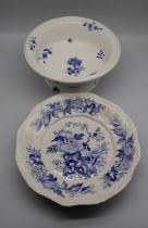 A 19th century, blue and white transfer-printed, footed bowl together with a Spode shallow footed