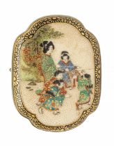 A large Satsuma brooch depicting a Geisha scene, length approx 55 x 45, pin and C clasp (some