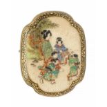 A large Satsuma brooch depicting a Geisha scene, length approx 55 x 45, pin and C clasp (some