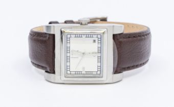 Mercedes Benz- a gentleman's steel cased quartz wristwatch, comprising a square silvered dial,
