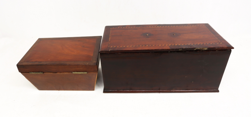 A 19th century rectangular mahogany candle box, marquetry border, sliding compartment within, - Image 4 of 4