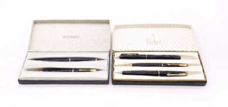 Two boxed vintage Parker pen and pencil sets, one with 14ct gold nib.