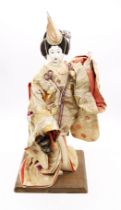 A 20th century/modern figure of a Geisha girl in a kimono, on a wooden base, approximately 47cm
