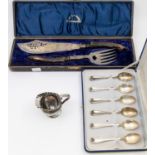 A 20th century cased set of six 800 silver teaspoons, each marked 39PA, 800, St, with shell