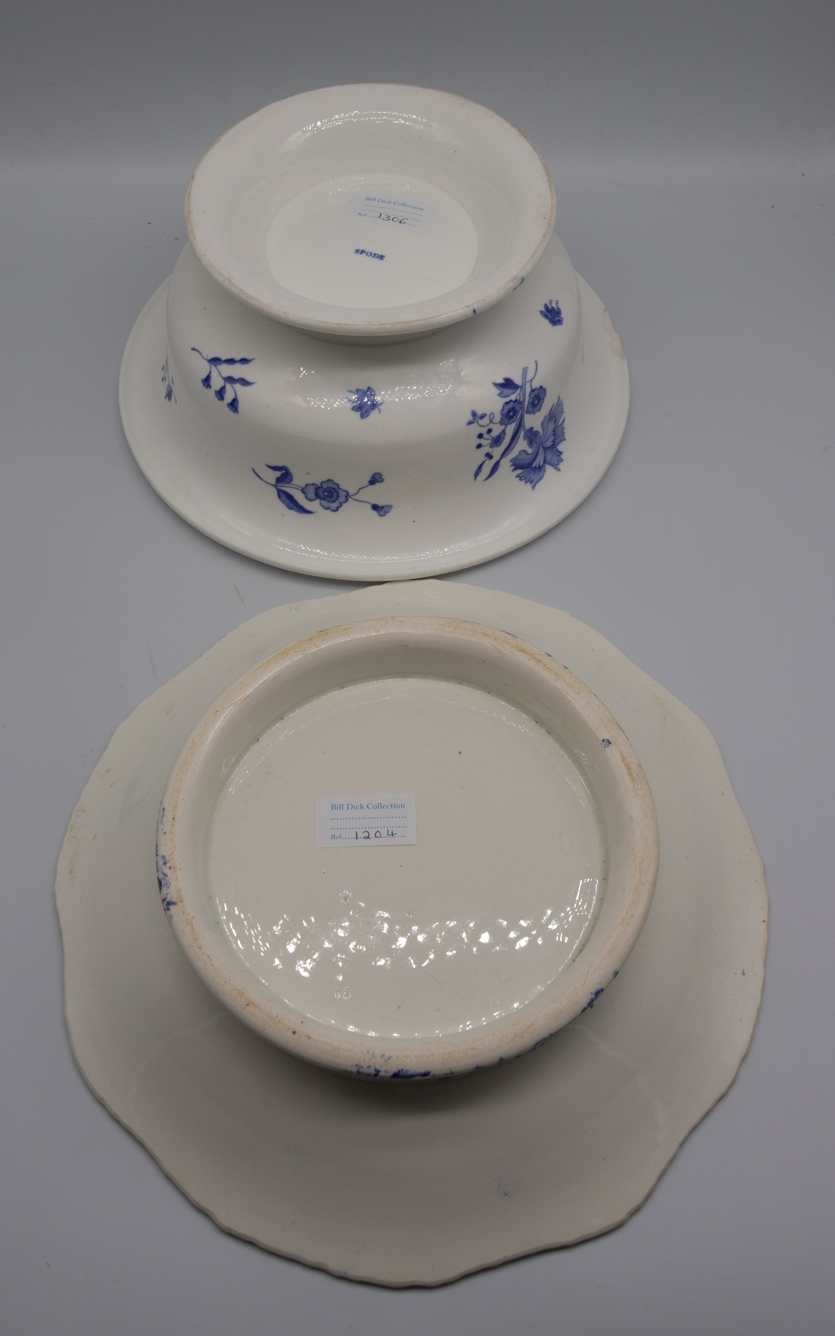 A 19th century, blue and white transfer-printed, footed bowl together with a Spode shallow footed - Image 2 of 2