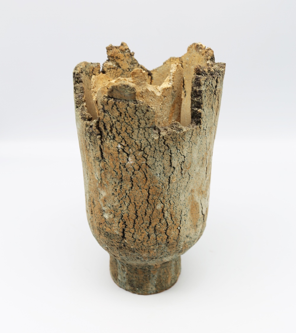 Studio pottery, naturalistic bark style double walled vessel, height 23cm. Marked 6088 1970x194 - Image 2 of 7