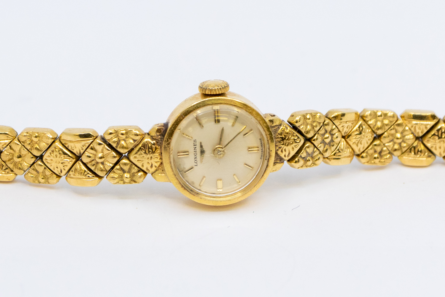 Longines- a ladies vintage18ct gold wristwatch, comprising a round signed silvered dial with applied - Image 2 of 4