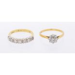 Two diamond set 18ct gold rings, including a half eternity set with round brilliant cut diamonds (