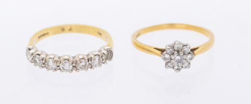 Two diamond set 18ct gold rings, including a half eternity set with round brilliant cut diamonds (