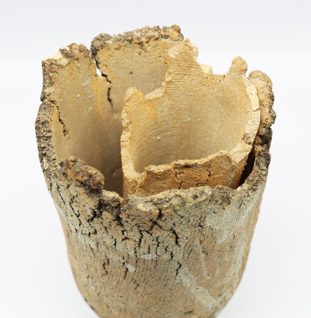 Studio pottery, naturalistic bark style double walled vessel, height 23cm. Marked 6088 1970x194 - Image 5 of 7