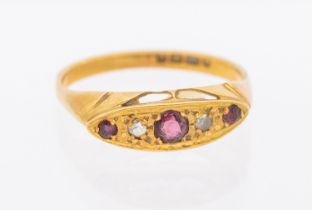 A Victorian ruby and diamond set boat head ring, size P, total gross weight approx 2.9gms Further