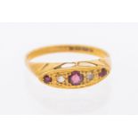 A Victorian ruby and diamond set boat head ring, size P, total gross weight approx 2.9gms Further