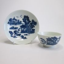 A Worcester tea bowl and saucer man in a pavilion pattern Circa 1760 Tea bowl diameter 7.5cm. saucer