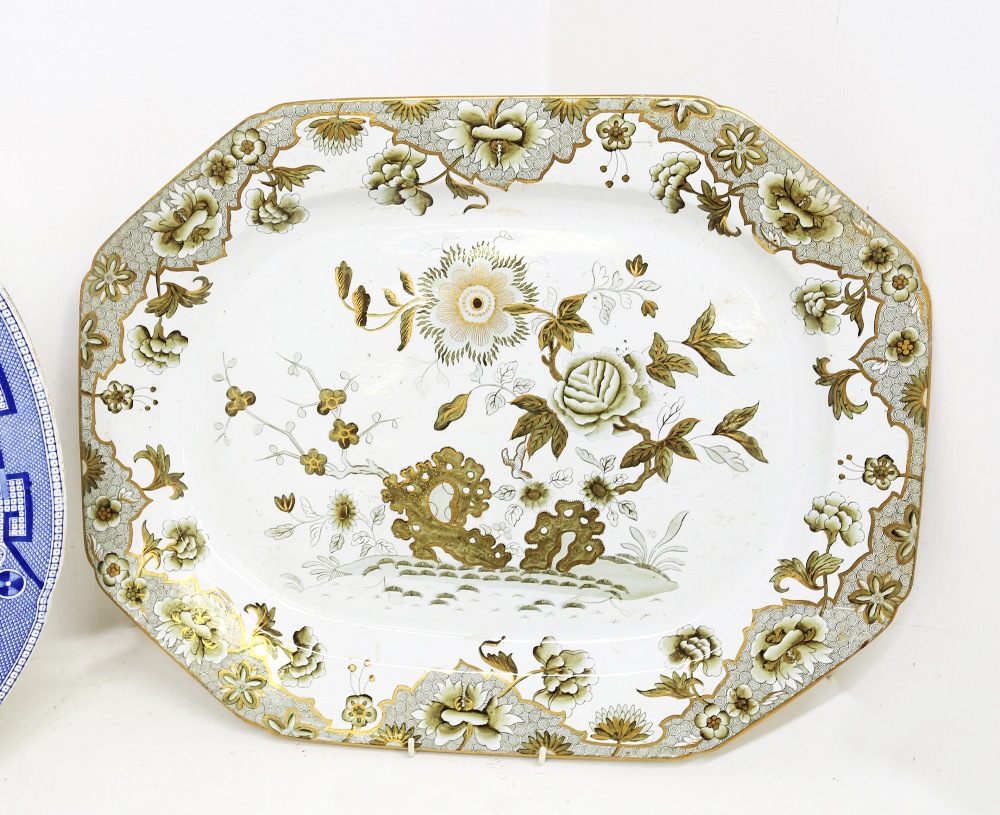 Six 19th Century large meat platters / serving dishes to include: 1. Spode blue and white meat - Image 17 of 17
