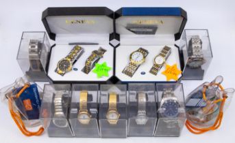A collection of late 20th Century and 21st Century boxed ladies and gents wrist watches, unchecked.